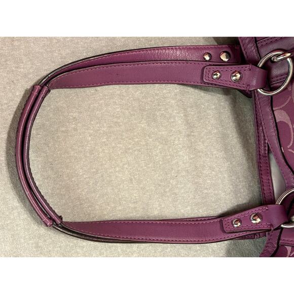 Coach Purple Signature Shoulder Bag Canvas with Leather Trim - Picture 10 of 10